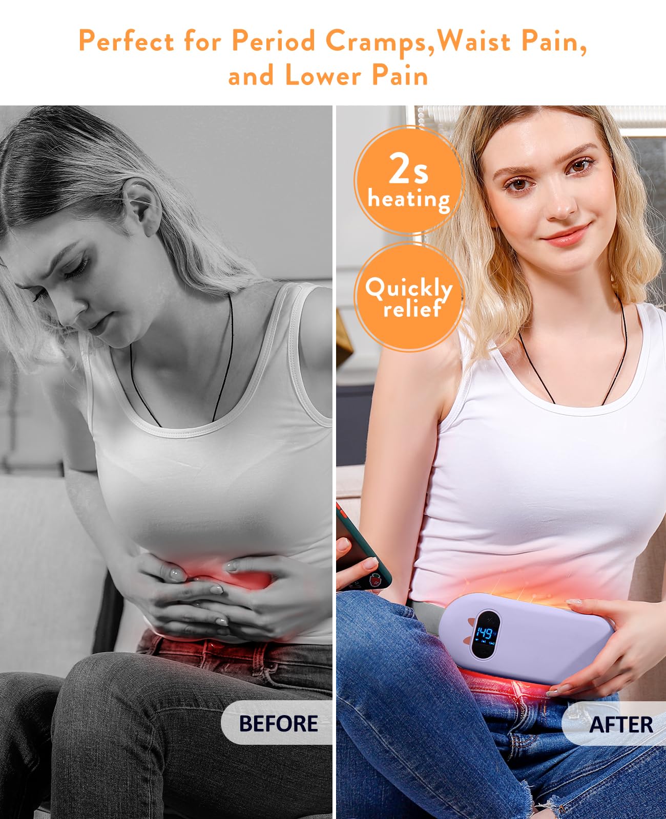 Electric Heating Pad, Portable Cordless Menstrual Heating Pad with 6 Heat Levels and 6 Massage Modes, Fast Large Heating Belly Wrap Belt for Cramps, Back Pain Relief Gifts for Women Girls Her
