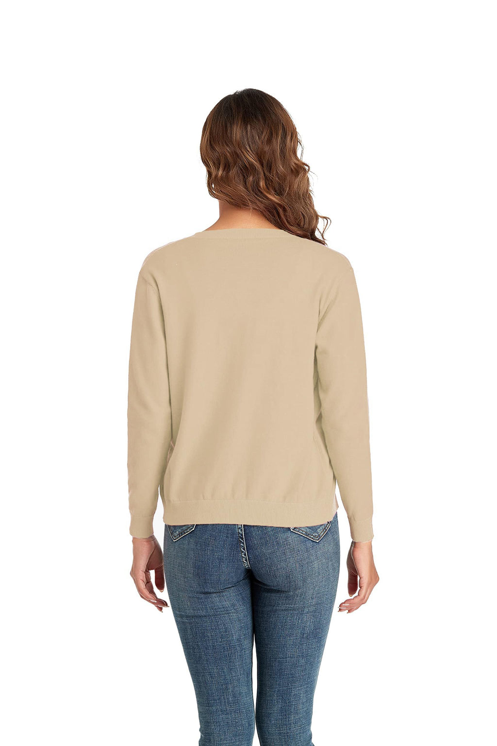 CUNYI Women's Crew Neck Cardigan Long Sleeve Sweater for Women Button Down Soft Knit Ladies Cardigan Sweates Coat
