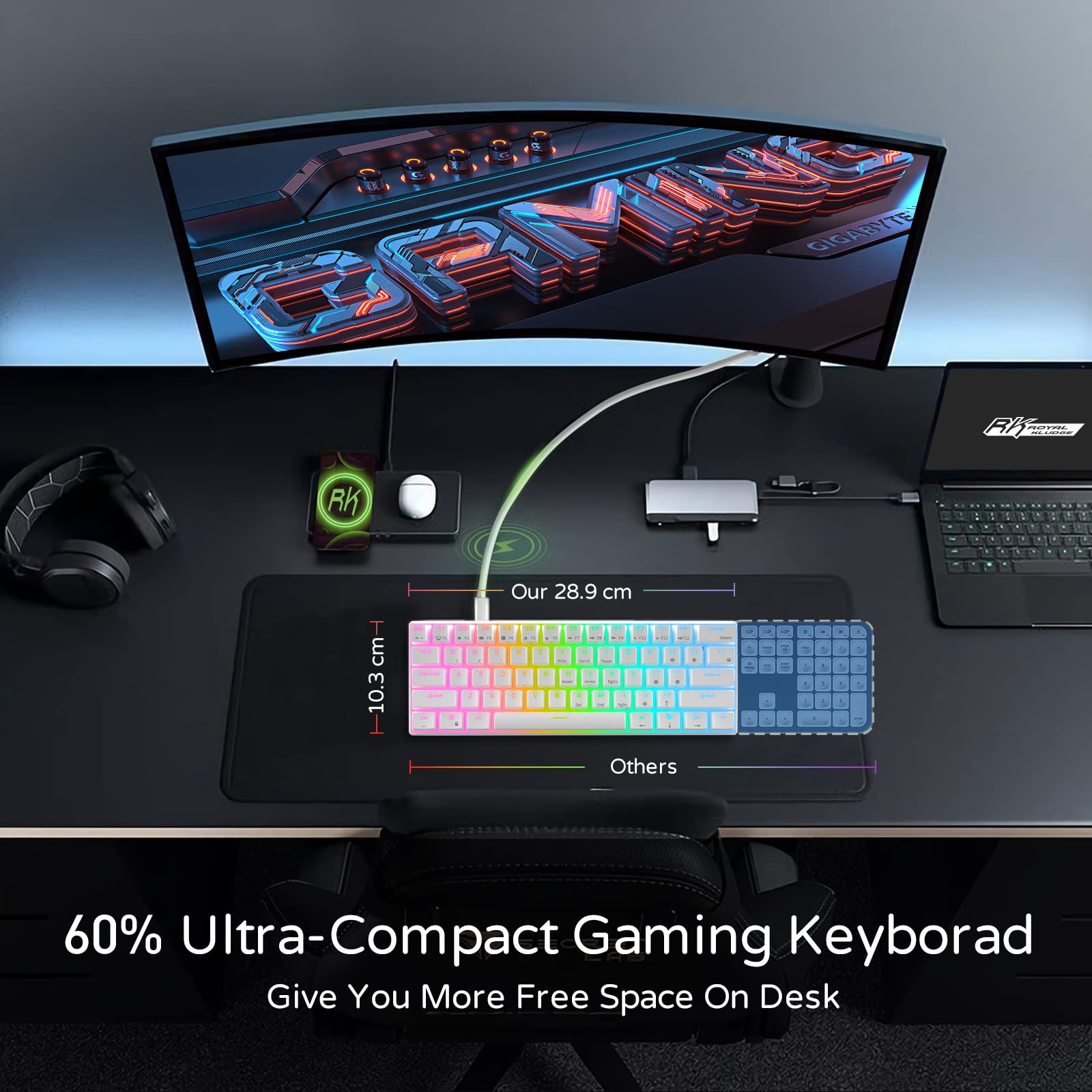 RK ROYAL KLUDGE RK61 Wired 60% Mechanical Gaming Keyboard Programmable QMK/VIA RGB Backlit 61 Keys Ultra-Compact Hot Swappable Brown Switch Black
