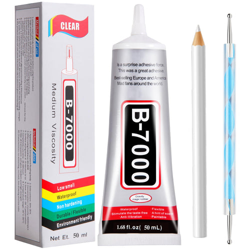 110 ml B7000 Adhesive for Crafts, Clear Glue with Spreaders and Dotting Pen Tool, Multipurpose for Rhinestones, Fabric, DIY, Makeup, Shoes, Jewelry Making, Nail Art