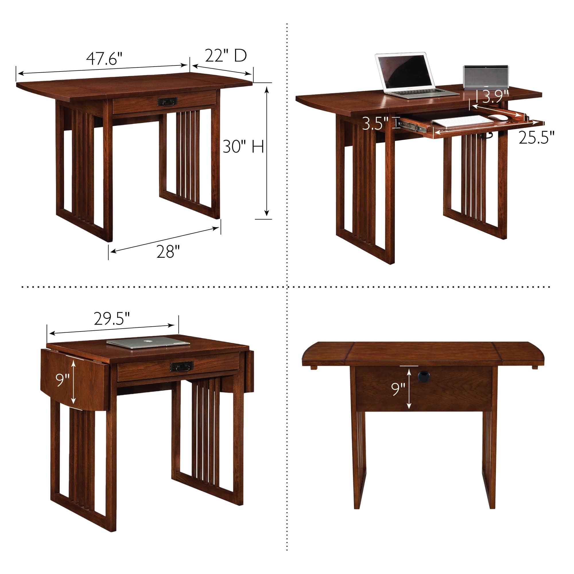 Leick Home Cottage White Turned leg Laptop Desk with Center Drawer, White