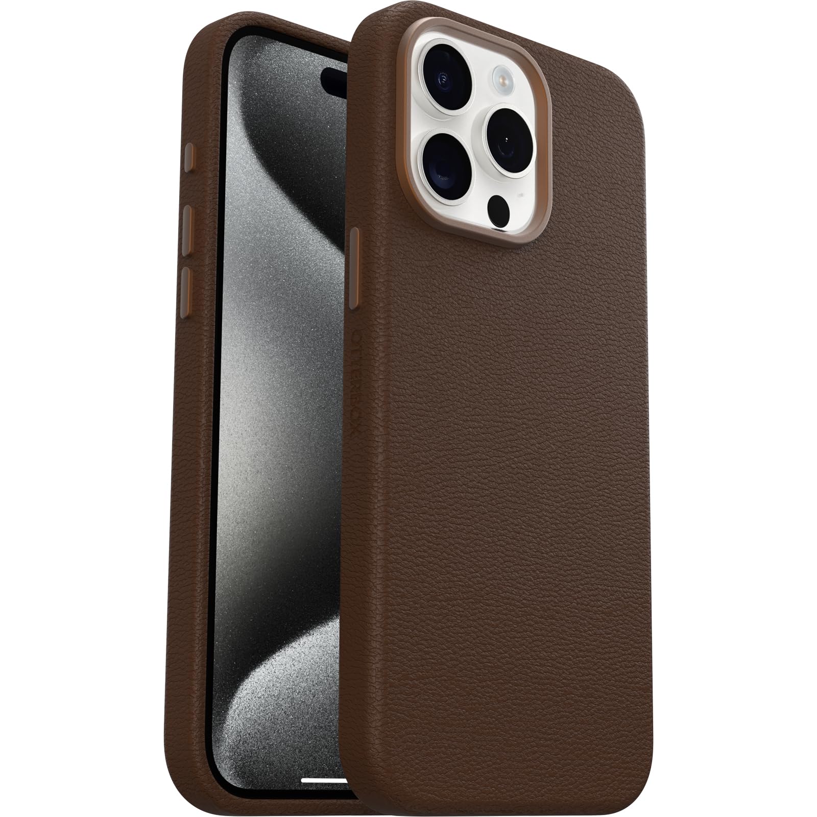 OtterBox iPhone 15 Symmetry Series Cactus Leather for MagSafe - Noir ASH (Black), Slim, Premium, Protective iPhone Case