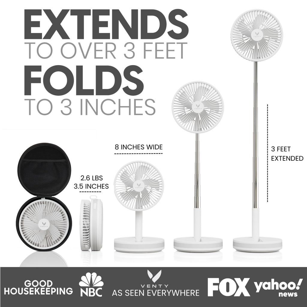 VENTY Portable Fan - Wireless Battery Operated Fan - 4 Speeds - LED Lighting - Carry Case & Remote Control - Cruise Travel - Outdoor Travel RV Power Bank With USB-C Port (Black with Case)