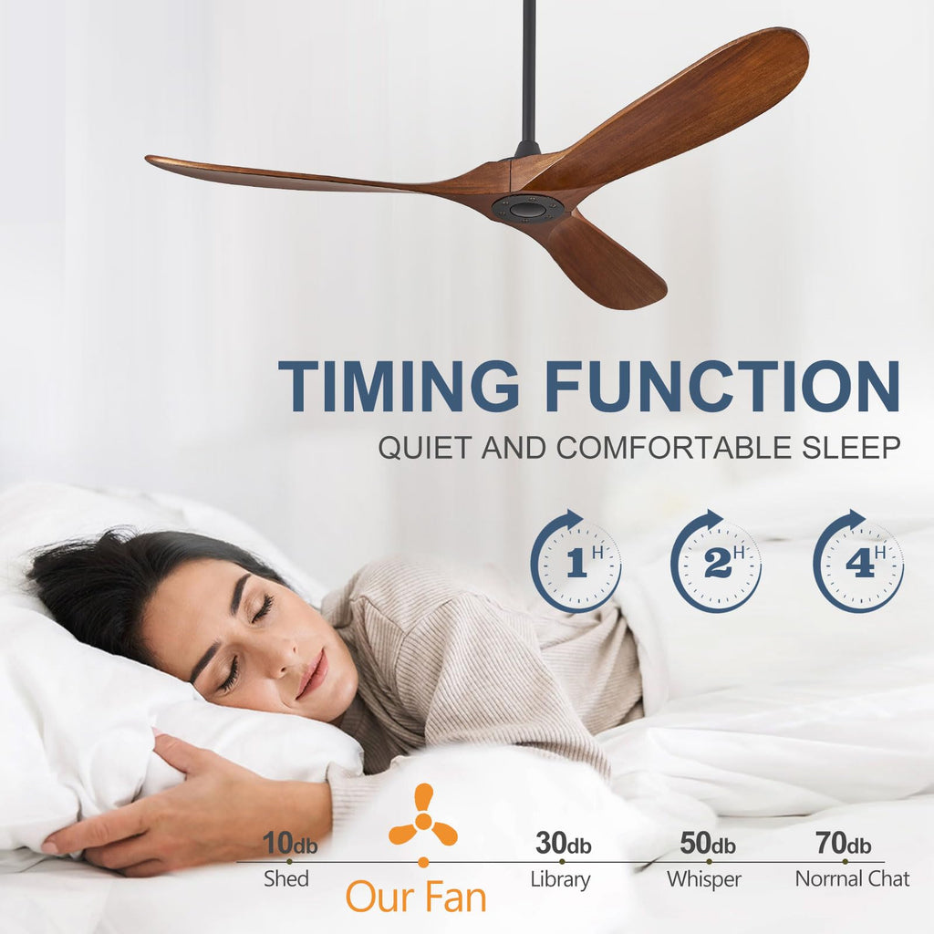 ABZ Ceiling Fans without Lights - 52 Inch Modern Ceiling Fans no Lights with Remote Control, Black 3 Blade Solid Wood Indoor Outdoor Ceiling Fans for Patios Living Room Bedroom
