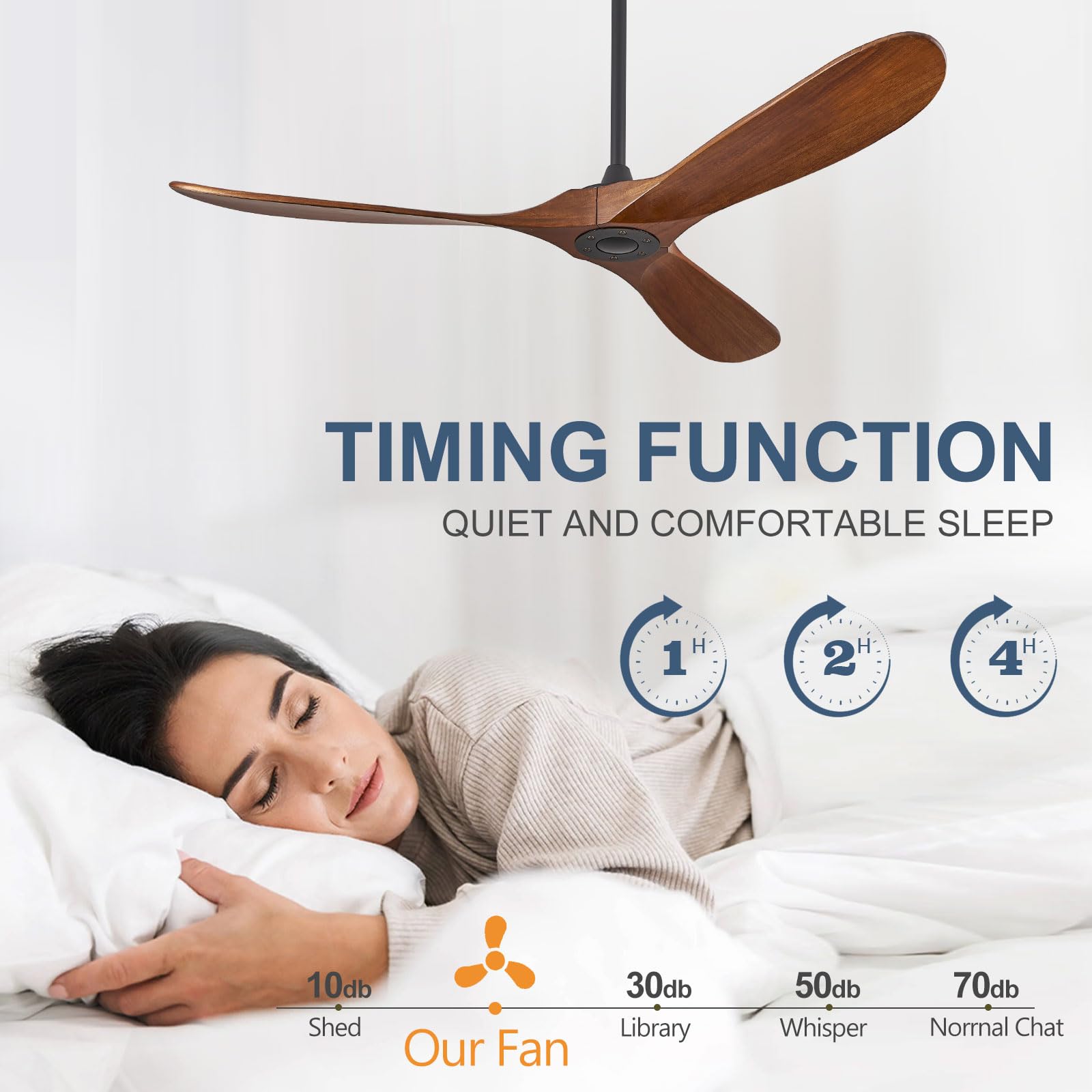 ABZ Ceiling Fans without Lights - 52 Inch Modern Ceiling Fans no Lights with Remote Control, Black 3 Blade Solid Wood Indoor Outdoor Ceiling Fans for Patios Living Room Bedroom