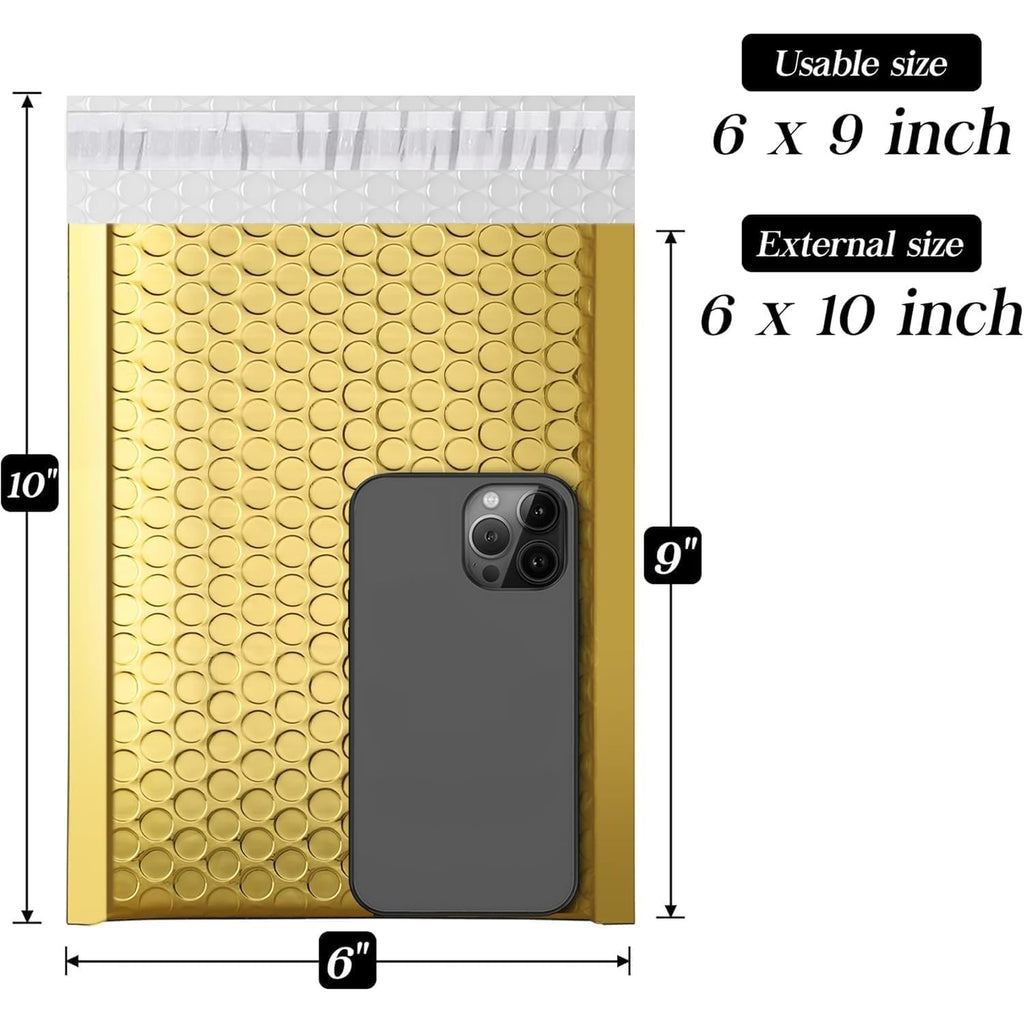 Fuxury Gold Bubble Mailers 4x8" 50 Pack, Usable Size 4X7" Strong Adhesion Metallic Bubble Envelopes,Waterproof Padded Envelopes Small Padded Mailer, Cute Packing for Jewelry, Makeup Supplie,Bulk #000