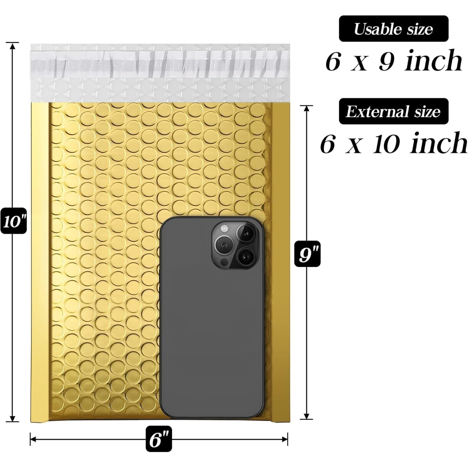 Fuxury Gold Bubble Mailers 4x8" 50 Pack, Usable Size 4X7" Strong Adhesion Metallic Bubble Envelopes,Waterproof Padded Envelopes Small Padded Mailer, Cute Packing for Jewelry, Makeup Supplie,Bulk #000