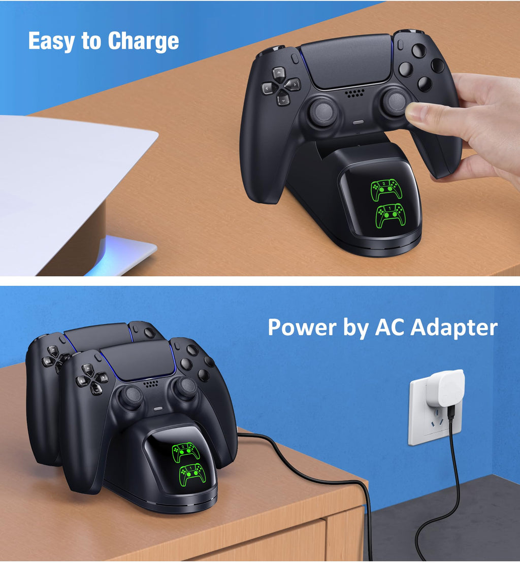 Controller Charging Station for PlayStation 5 Dualsense Controller with Dual Stand Charger Dock, Upgrade Charger for PS5 Accessories Fast Charging Cable, Charging Station Black for PS5