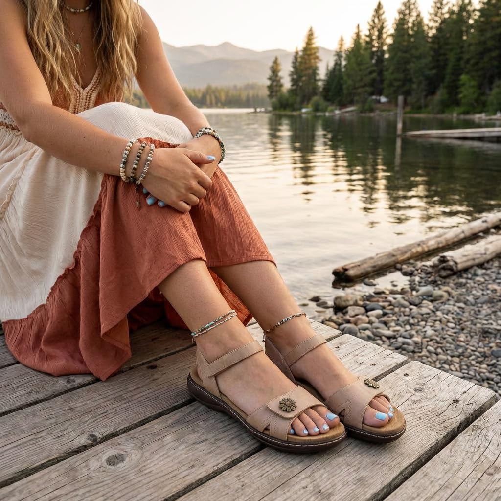CUSHIONAIRE Bloom Comfortable Dressy Womens Sandals with Arch Support, Adjustable Straps, and Memory Foam Footbed.