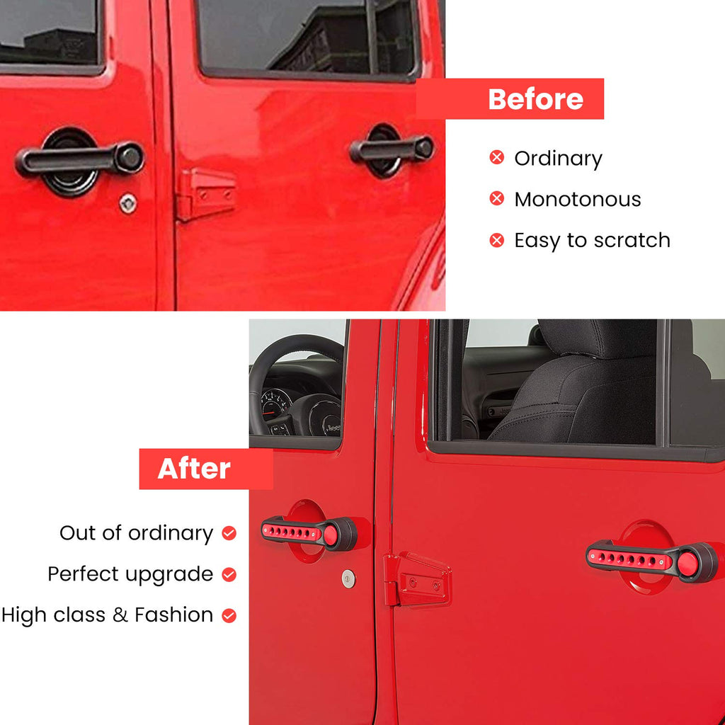 E-cowlboy Grab Handle Inserts Cover+Push Button Knobs Cover Trim for Jeep Wrangler JK JKU Sahara Rubicon Unlimited 2007-2018 Exterior Door Handle Decoration Accessories Aluminum (Black)