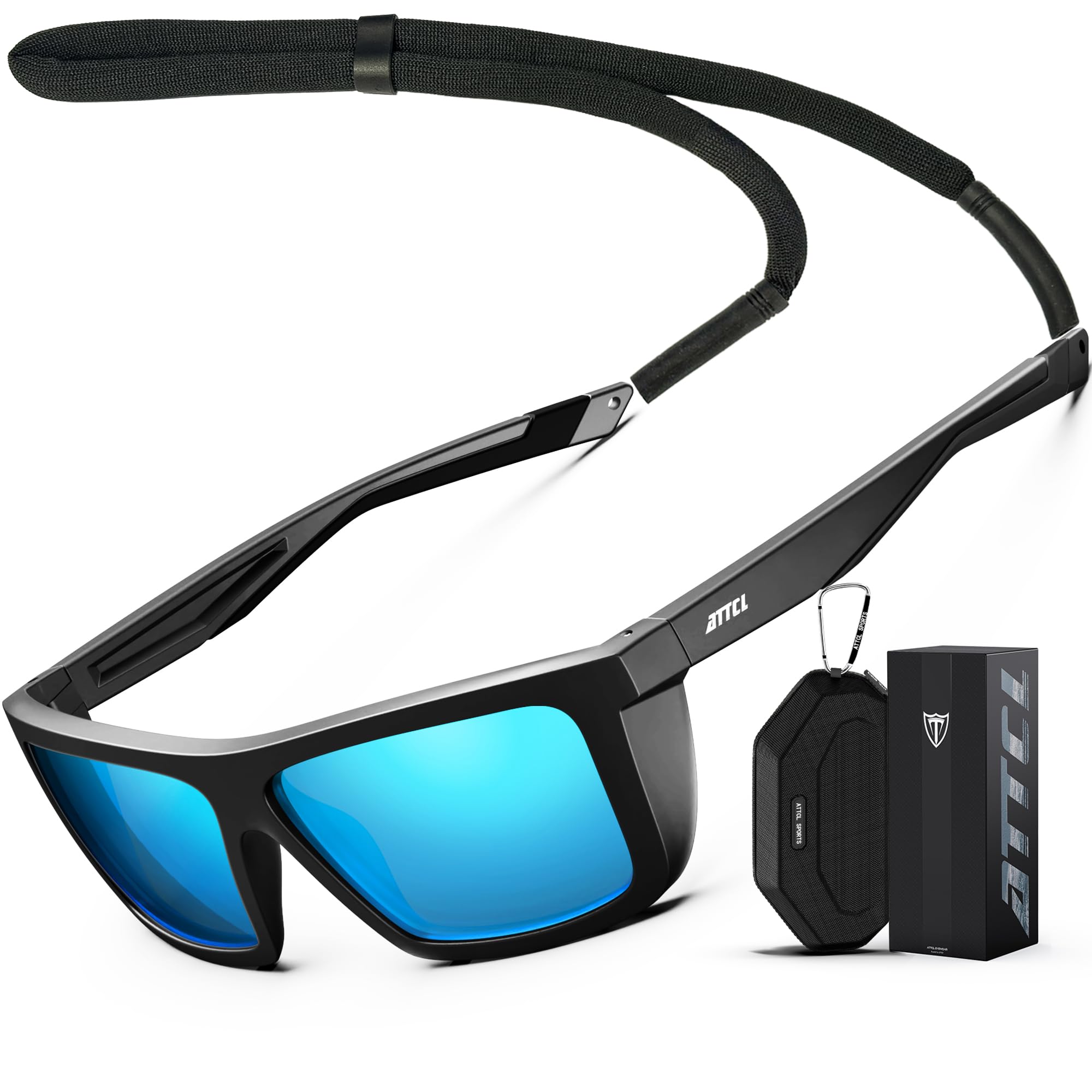 ATTCL Sports Polarized Sunglasses for Men: Secure Anti-Slip Lightweight TR90 Square Frame UV Protection for Driving Fishing