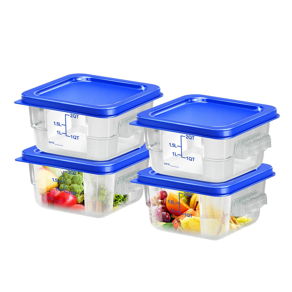 6 pcs 2qt Food Storage Containers with Lid, Square Clear Commercial Storage Containers with Handle and Scale for Food Storage in Home Kitchen & Dining (Green)