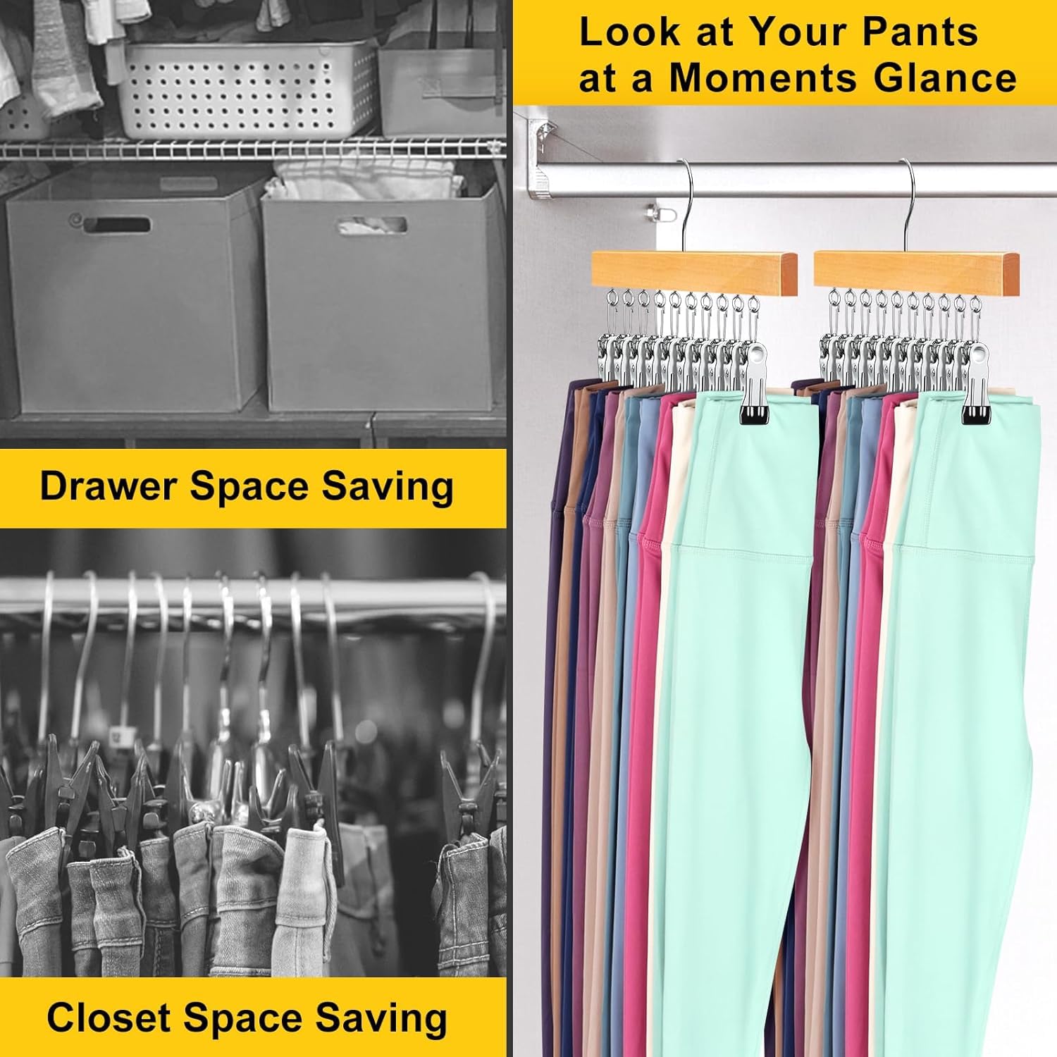 Legging Organizer for Closet, Pants Hangers with Clips Holds 20 Leggings, Jeans, Hats, Shorts, Socks, 360° Rotating Space Saving Hanging Lightweight Garment Hanger Storage 2Pcs