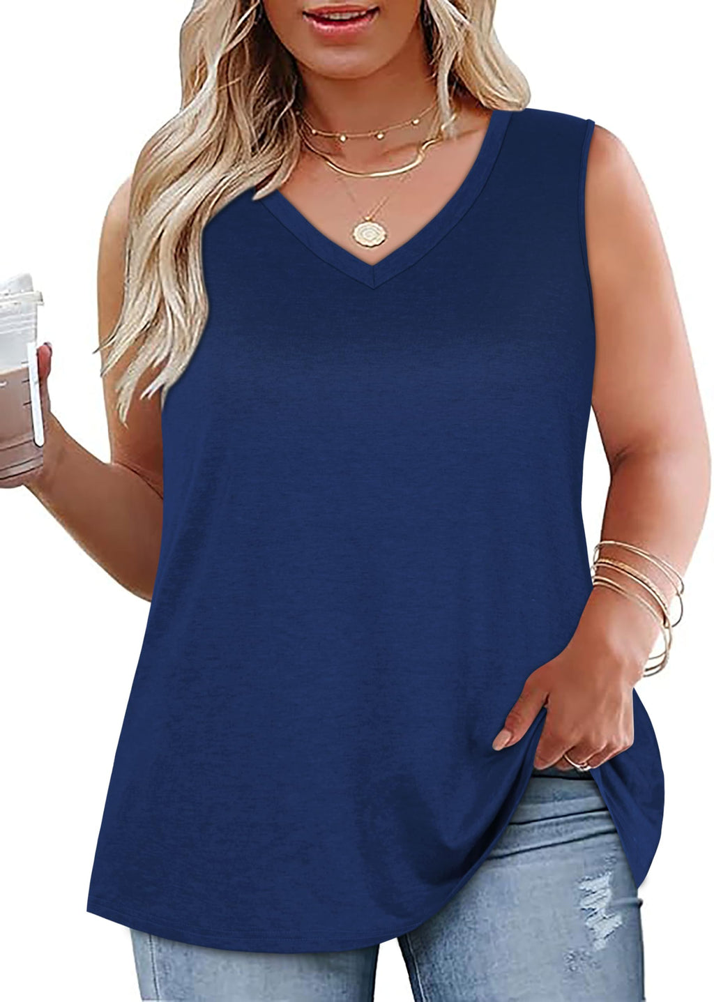 Plus Size Tanks Women Summer Top V Neck Sleeveless Top Loose Fit Tee Workout Shirts 2026