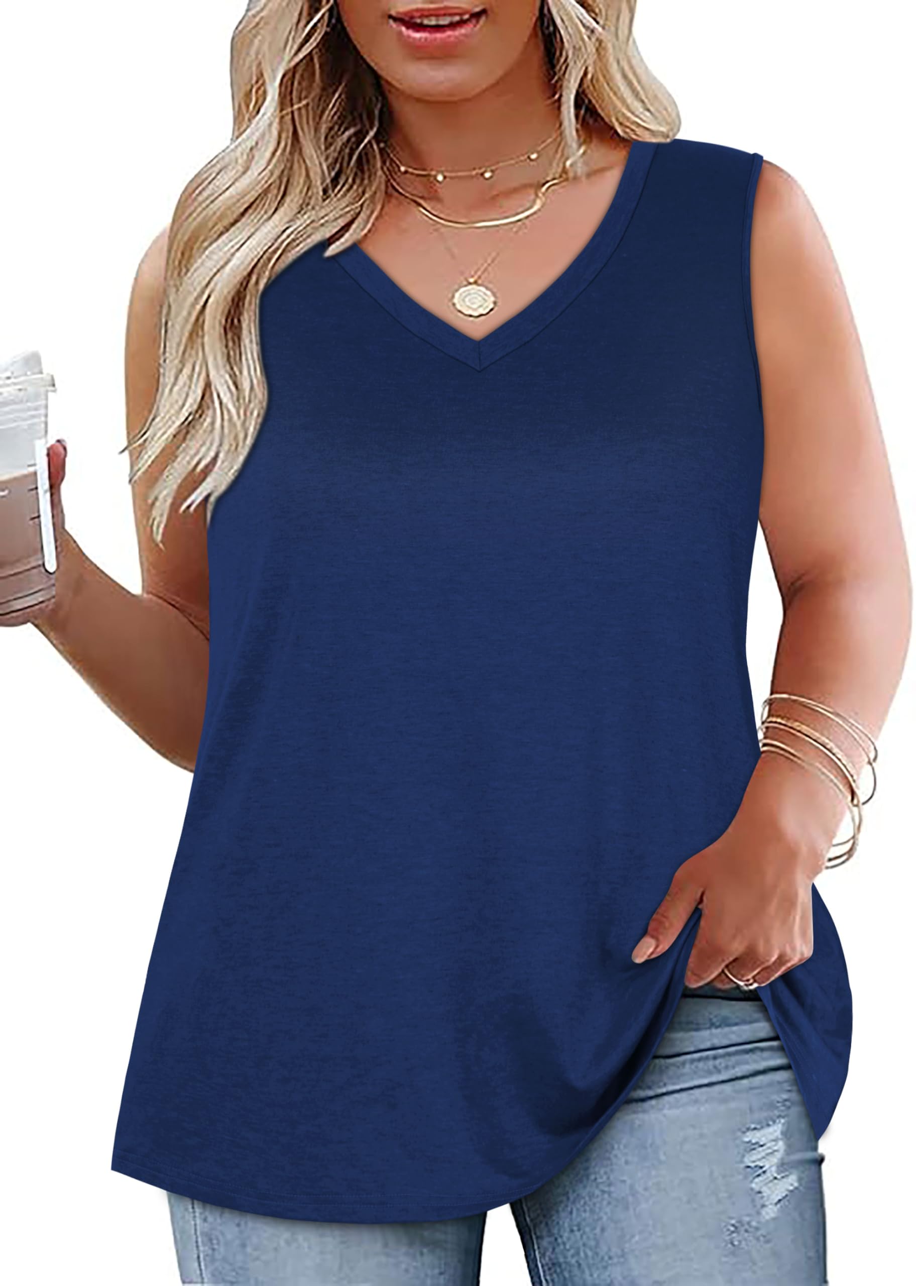 Plus Size Tanks Women Summer Top V Neck Sleeveless Top Loose Fit Tee Workout Shirts 2026