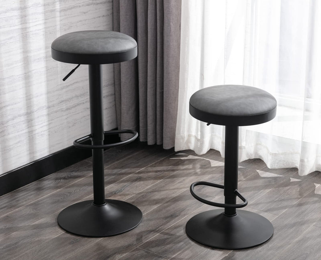 EALSON Modern Swivel Bar Stool Adjustable Counter Height Backless Barstools with Metal Base Leather Upholstered Round Bar Stool Chairs for Kitchen Island/Pub/Breakfast Bar, Beige 1PC