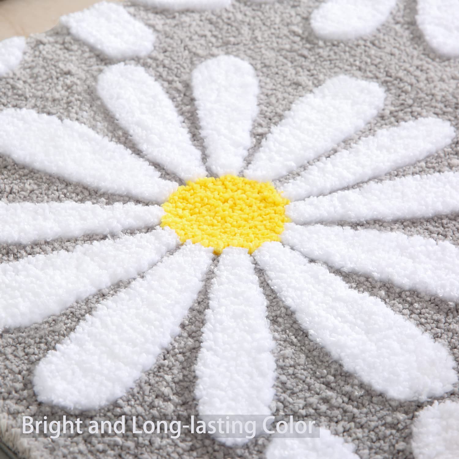 QJHOMO Beige Bathroom Rugs Cute Daisy Bath Mat White and Yellow Flower Decor Rug Non Slip Floor Carpet Microfiber Bathmat Super Absorbent Machine Washable Bathtub Mats for Shower (16x24 inch)