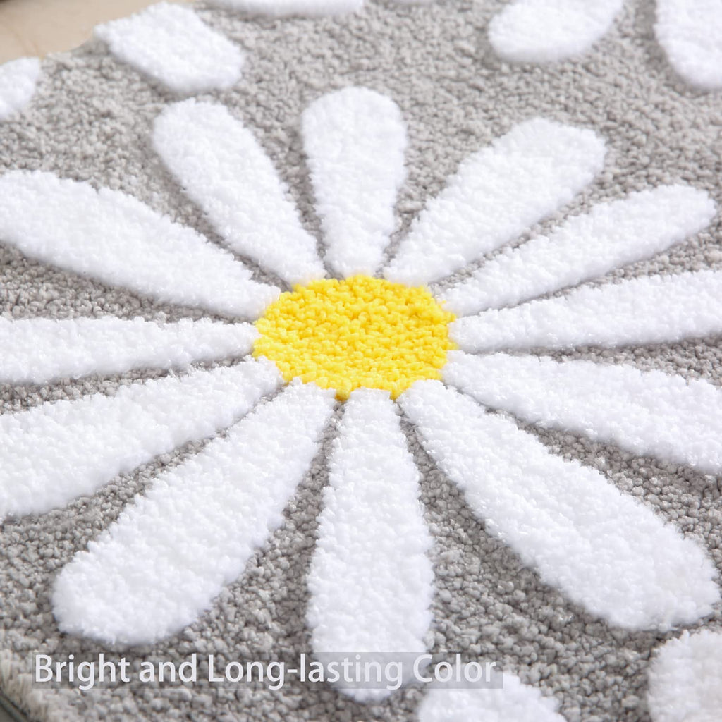 QJHOMO Beige Bathroom Rugs Cute Daisy Bath Mat White and Yellow Flower Decor Rug Non Slip Floor Carpet Microfiber Bathmat Super Absorbent Machine Washable Bathtub Mats for Shower (16x24 inch)