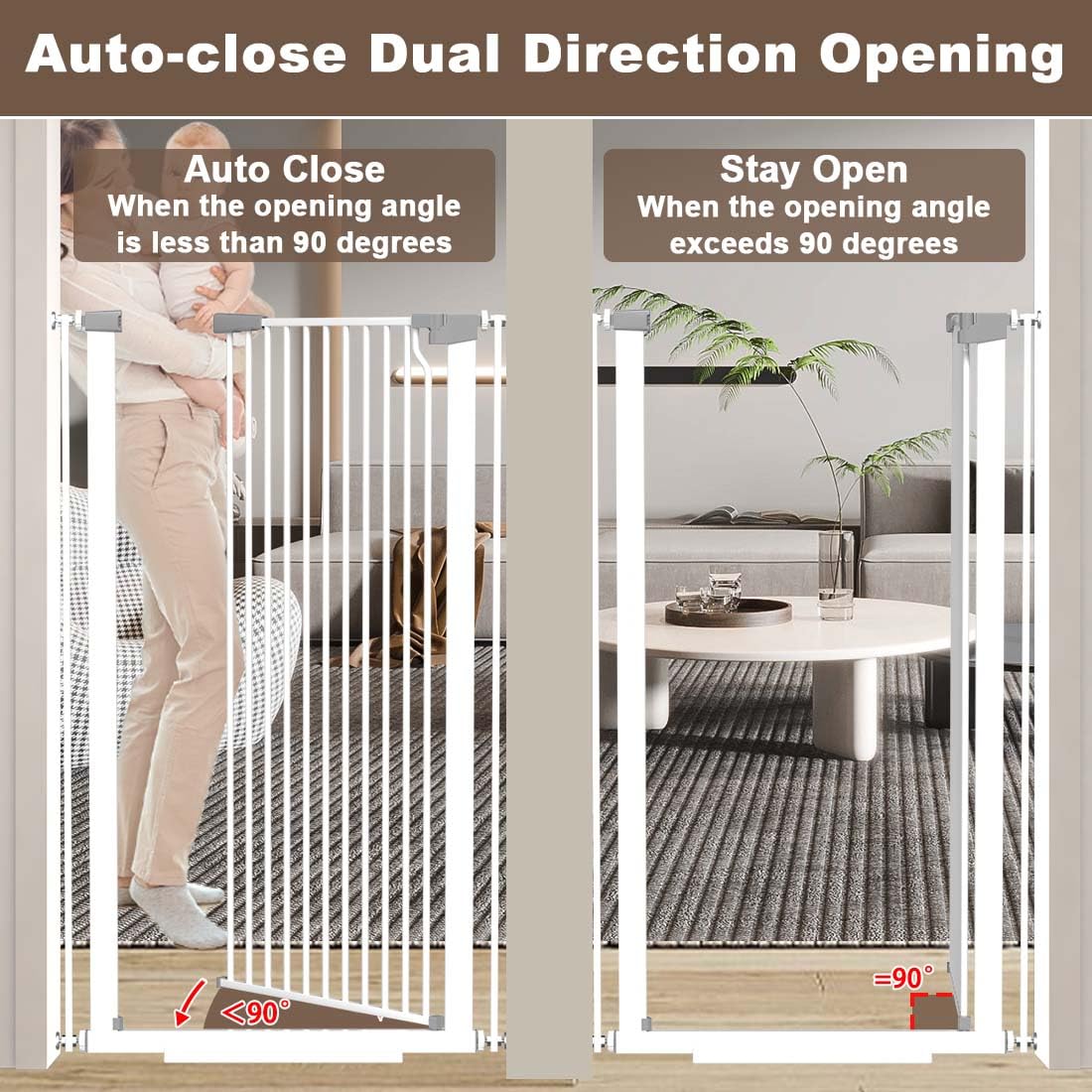 Fairy Baby 51.1" Extra Tall Pet Gate, 29.5"-32.6" Adjustable Width Auto Close Encrypted Tall Dog Gate, Cat Proof Metal Gate Indoor for Doorway Hallways, Pressure Mounted Child Safety Gates, Black