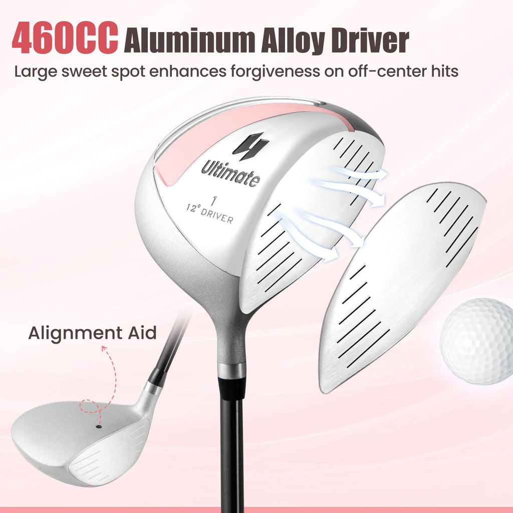 Tangkula 9/10/12 Pieces Women's Complete Golf Clubs Set, Golf Club Package Set with 460CC Driver, Fairway Wood & Hybrid, Irons, Putter, Portable Regular Golf Club Set