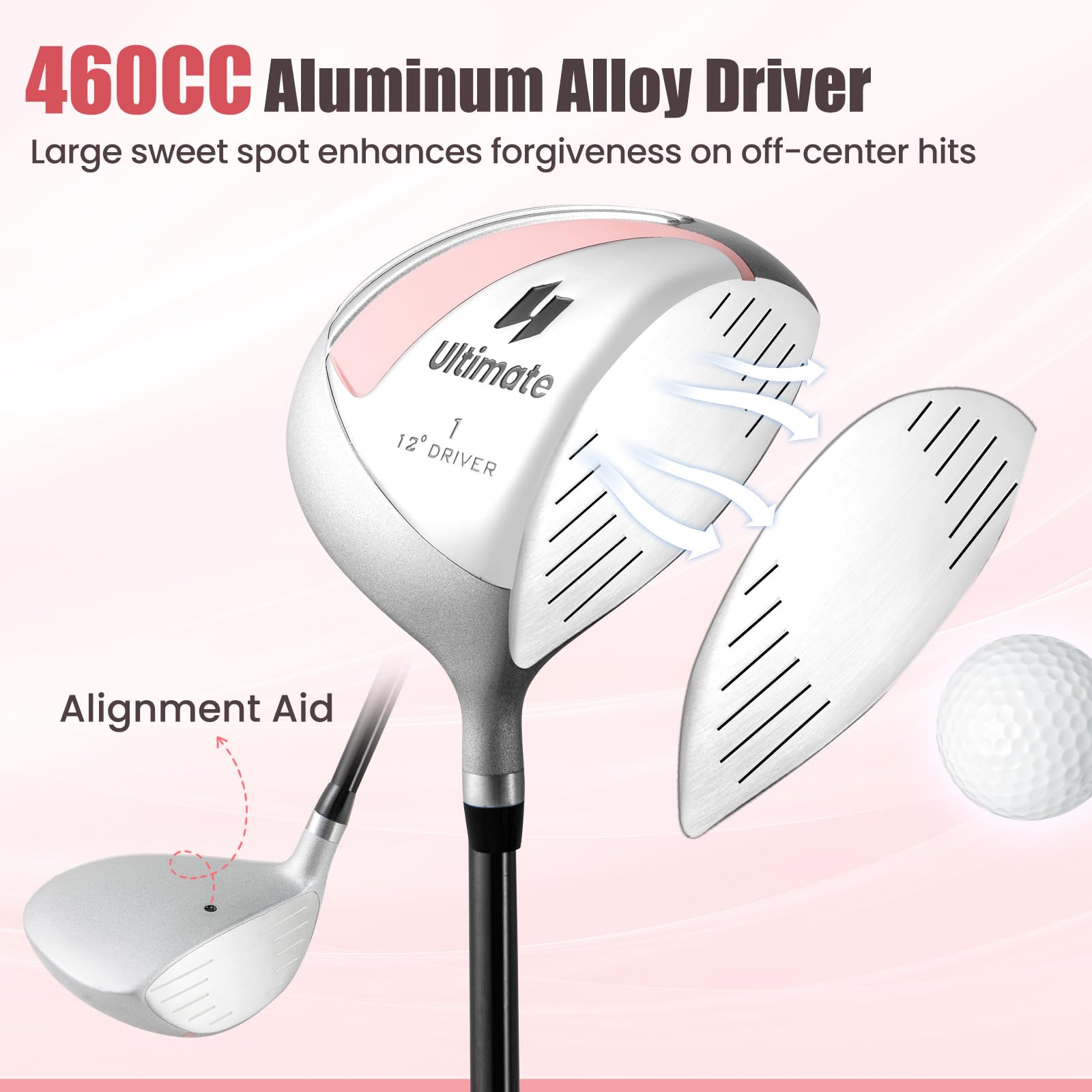 Tangkula 9/10/12 Pieces Women's Complete Golf Clubs Set, Golf Club Package Set with 460CC Driver, Fairway Wood & Hybrid, Irons, Putter, Portable Regular Golf Club Set