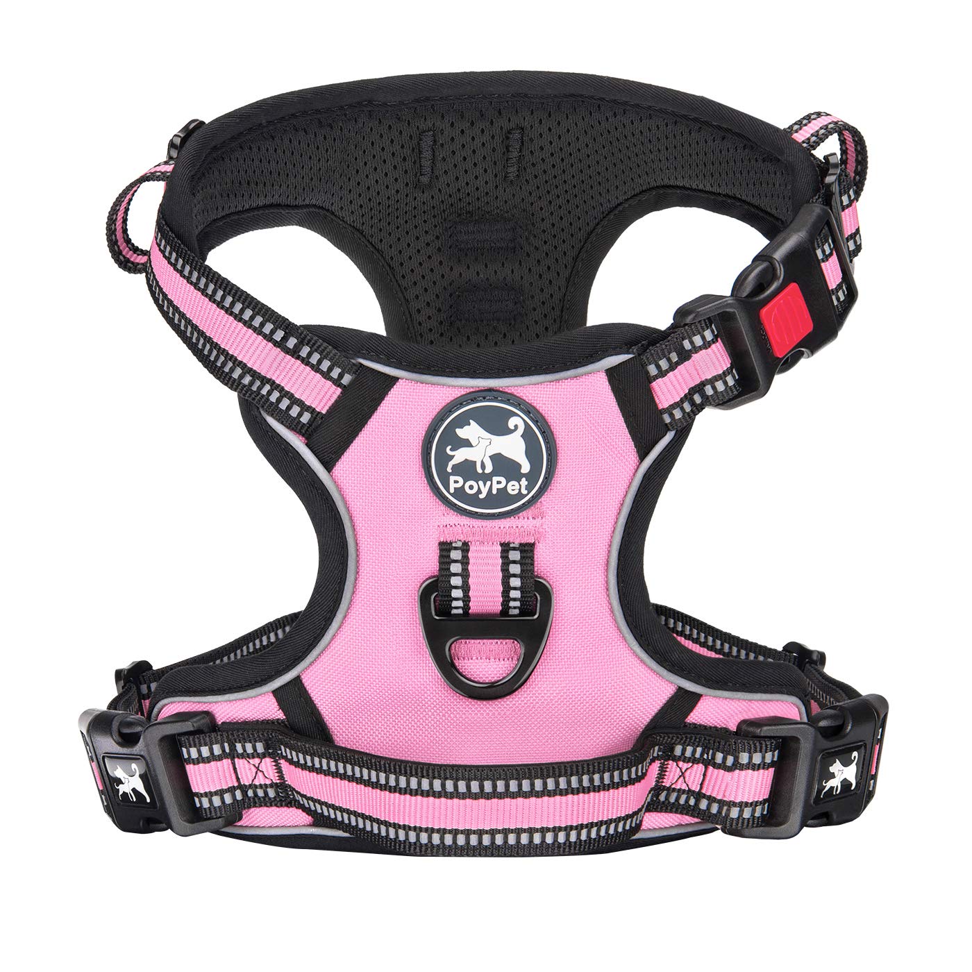 PoyPet Dog Harness No Pull, Reflective Vest Harness with Front & Back 2 Clips and Easy Control Handle for Small Medium Large Dog (XS, Black)