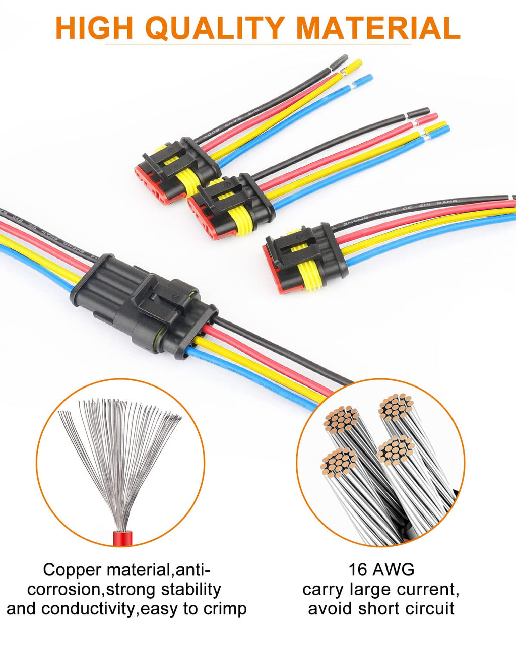 NAOEVO 2 Pin Connector Waterproof, 16 AWG 2 Wire Connectors, Automotive Electrical Male and Female Plug with Heat Shrink Tubing for Car Truck Boat Wire Connection, 6 Kits
