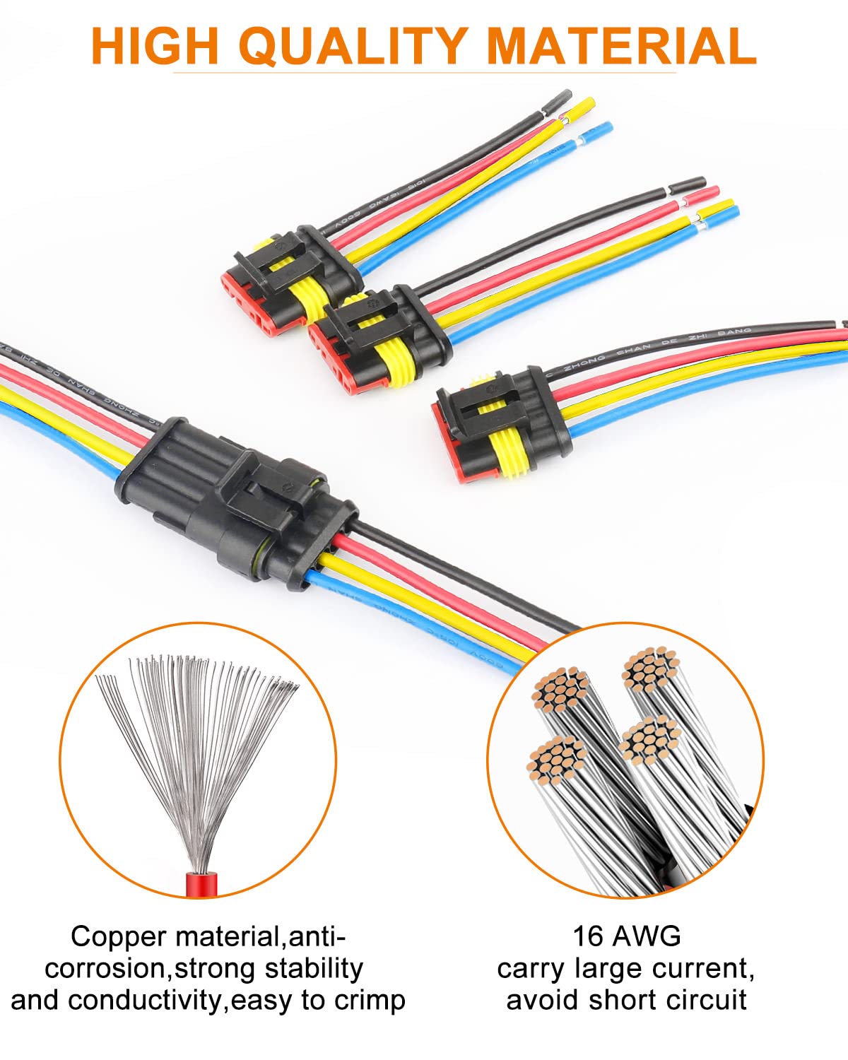 NAOEVO 2 Pin Connector Waterproof, 16 AWG 2 Wire Connectors, Automotive Electrical Male and Female Plug with Heat Shrink Tubing for Car Truck Boat Wire Connection, 6 Kits