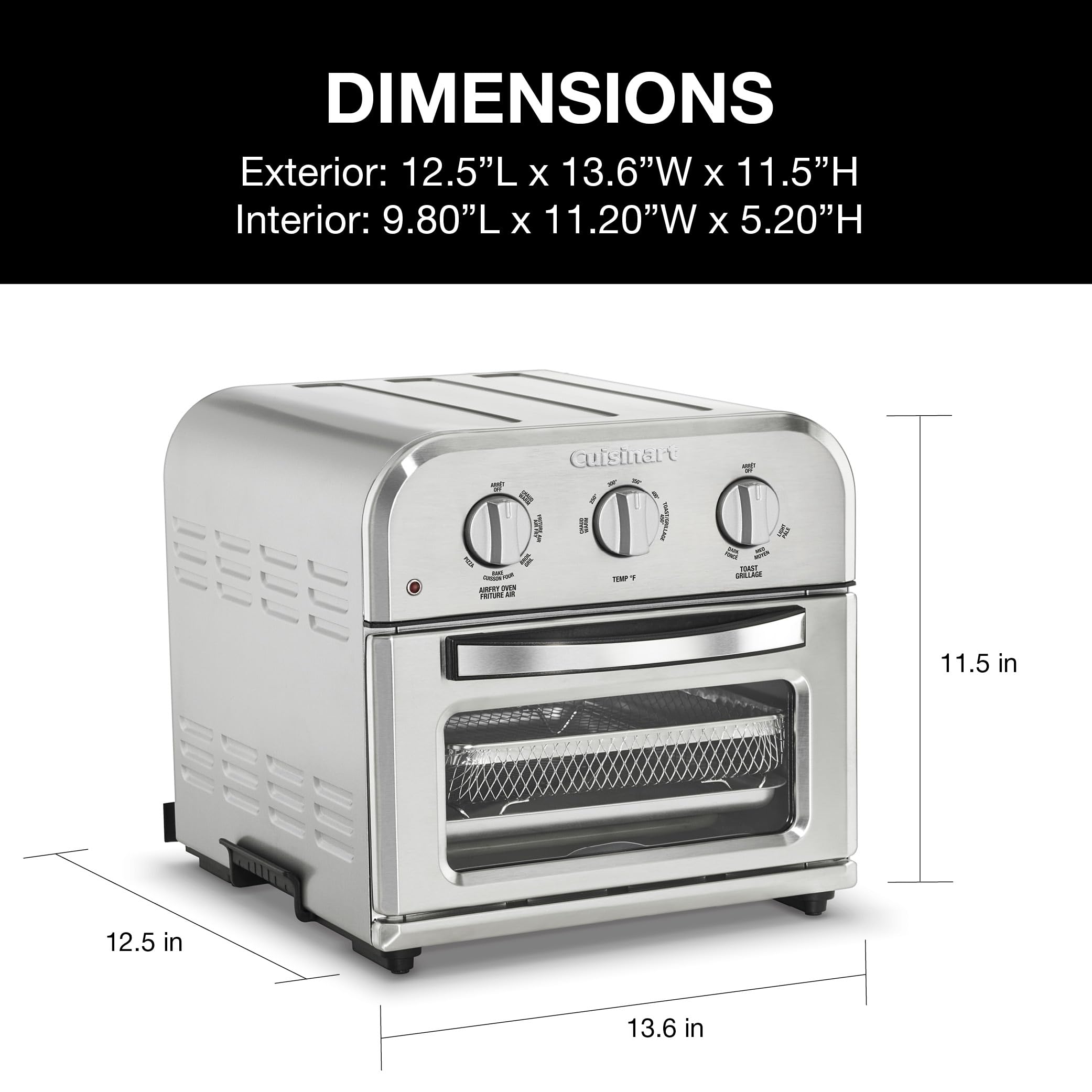 Cuisinart Air Fryer + Convection Toaster Oven, 8-1 Oven with Bake, Grill, Broil & Warm Options, Stainless Steel (TOA-70C)