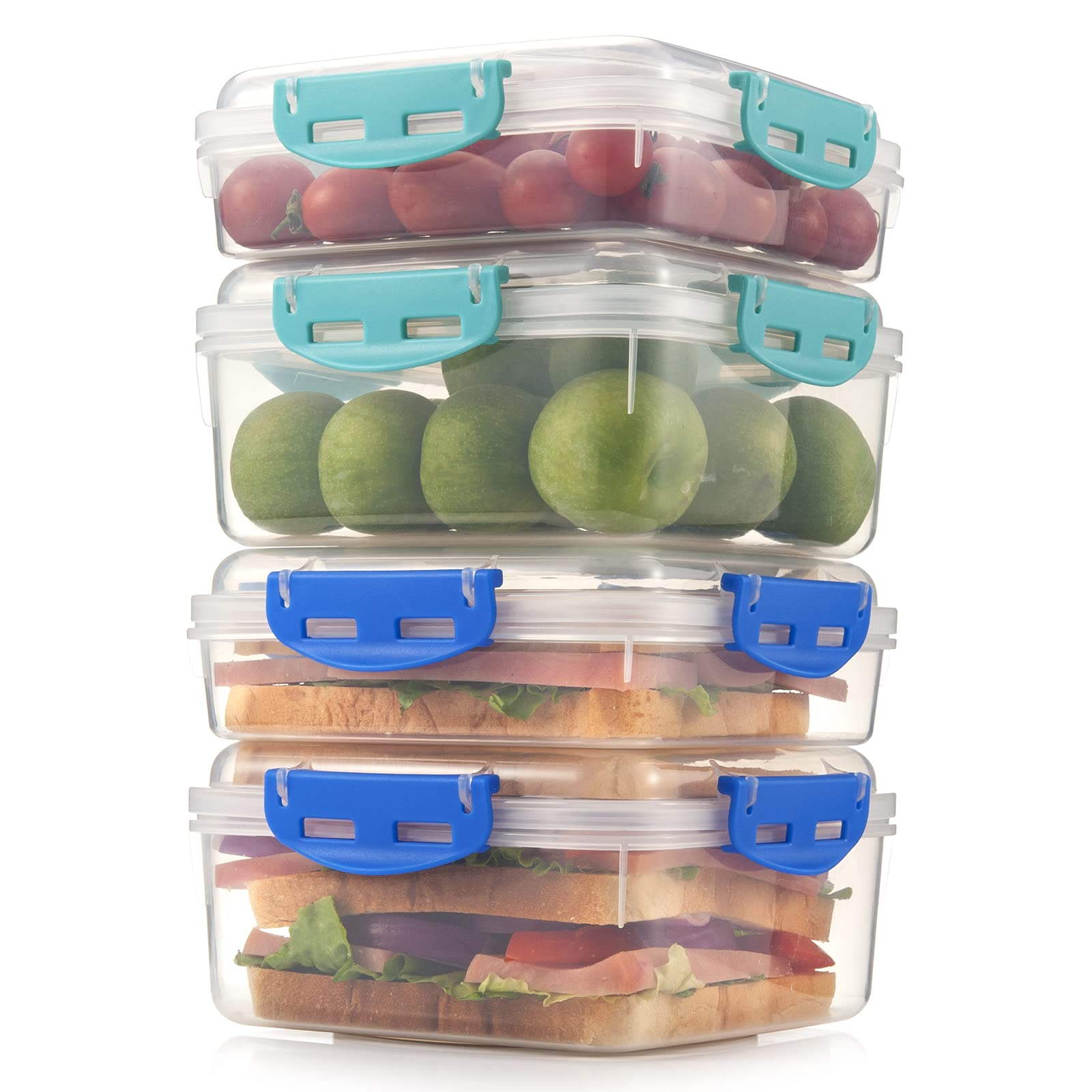 4 PCS Sandwich Containers - 100% Airtight & BPA-Free & Microwave & Dishwasher Safe Kitchen Storage Containers with Upgraded Snaps, 2 heightened Containers for Lunch Boxes and 2 normal version