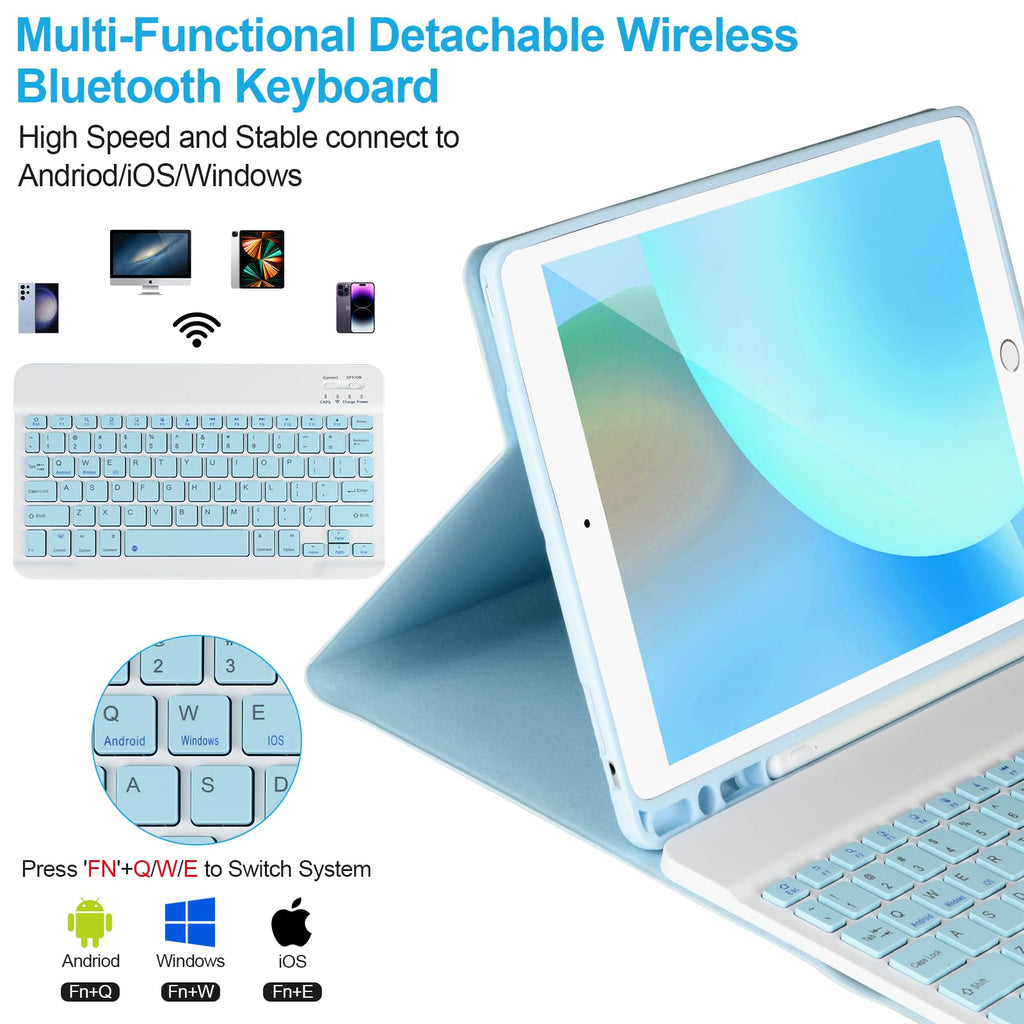 AHYWTAN Keyboard Case for iPad 9/8/7th Gen 10.2, Bluetooth Keyboard with 7 Color Backlit, iPad 10.2 inch Case with Keyboard, Pencil Holder, Black-L