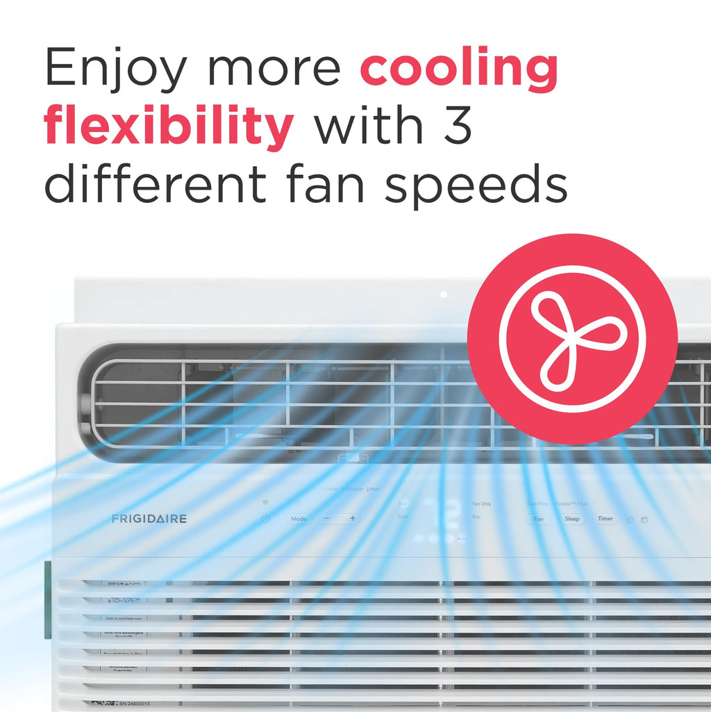 Frigidaire 8,000 BTU Smart Window Air Conditioner with Wi-Fi, Cools Up to 350 Sq. Ft., Remote Control, Quiet Operation, Eco Mode, 3 Fan Speeds, White