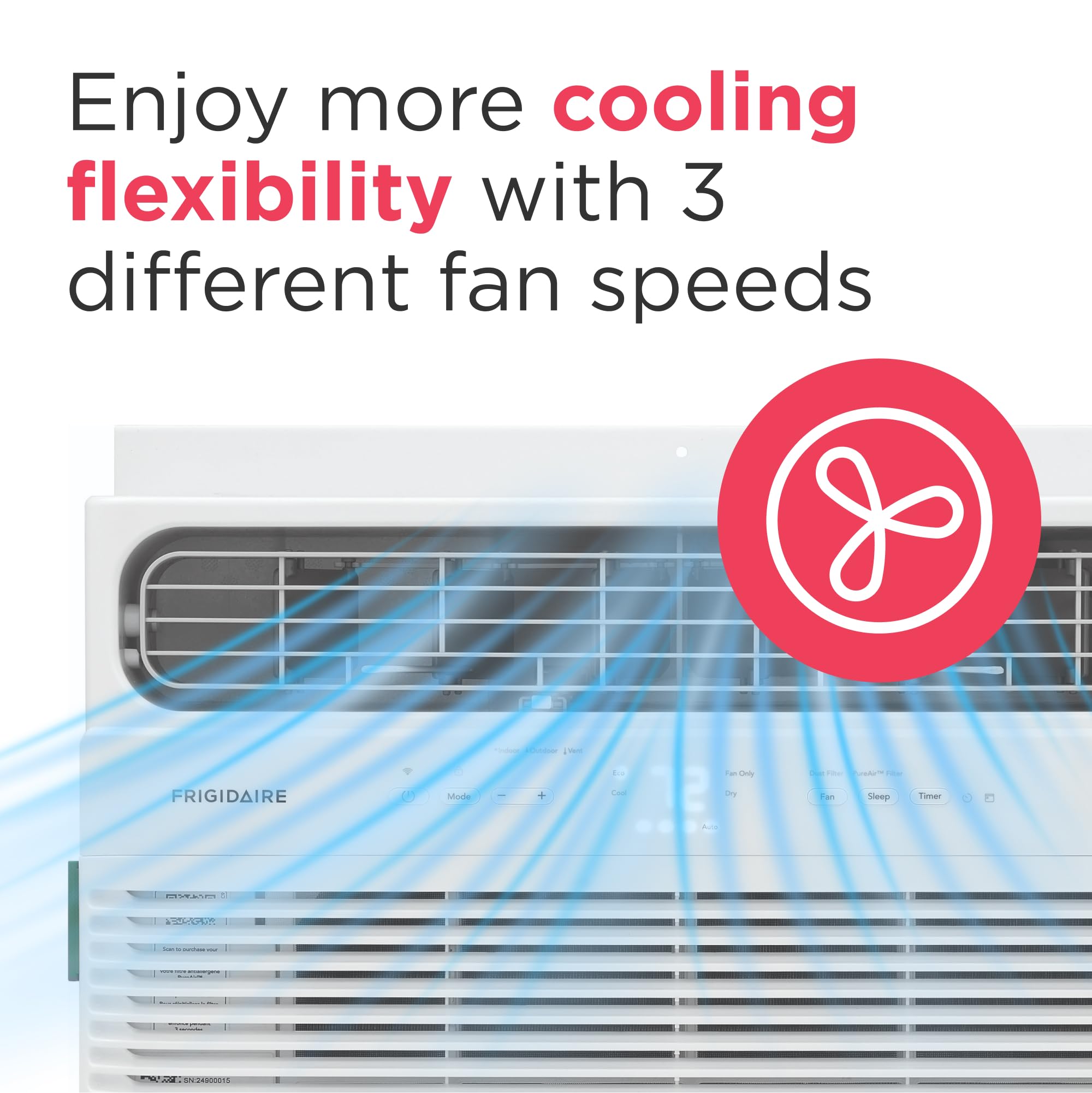 Frigidaire 8,000 BTU Smart Window Air Conditioner with Wi-Fi, Cools Up to 350 Sq. Ft., Remote Control, Quiet Operation, Eco Mode, 3 Fan Speeds, White