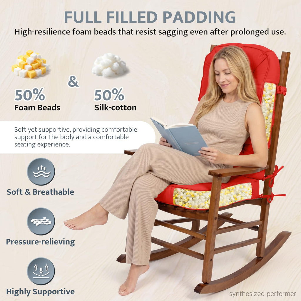 mudilun Rocking Chair Cushion - Non-Slip Tufted 4-Inch Thickened Rocking Chair Cushions with Ties Indoor/Outdoor Wooden Rocking Chair Pad for Living Rooms, Bedrooms, and Balconies