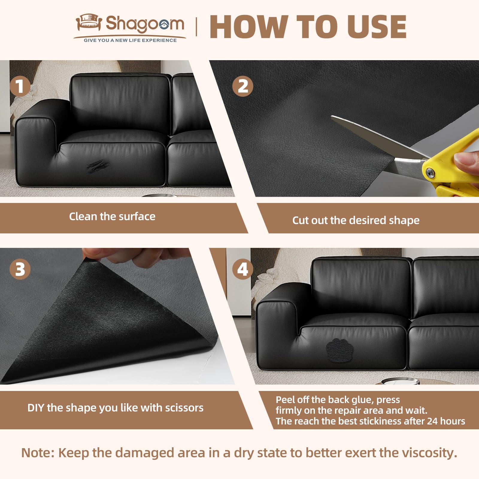 Shagoom Leather Repair Patch, Repair Patch Self Adhesive Waterproof, DIY Large Vinyl Patches for Couches, Furniture, Kitchen Cabinets, Wall （Beige, 3.5X79 Inch）