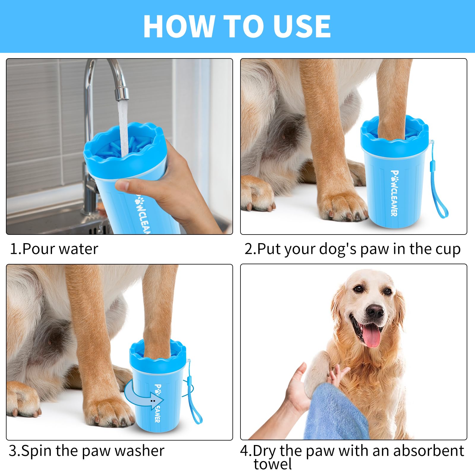 Professional 7 in 1 Dog Paw Cleaner for Dogs & Cats - Includes 1 Portable Paw Washer, 1 Bath Brush, 2 Dog Toothbrushes and 3 Absorbent Towels Note: Fits Paws up to 2 Inches Wide (Small, Black)