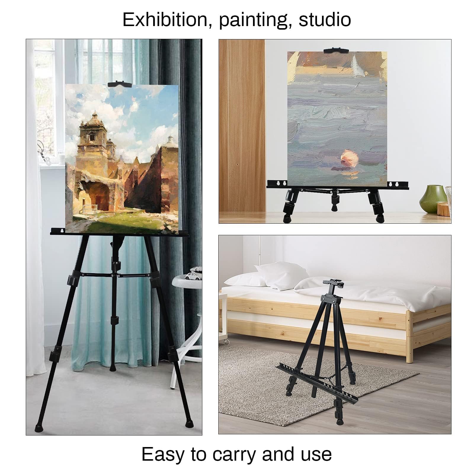 RRFTOK Easel Stand for Sign and Painting: Art Portable Adjustable Metal Tripod Easels for Display Height from 17 to 66 Inch -Canvas Stand for Table-Top/Floor Paint - Gifts for Teens Art Supplies