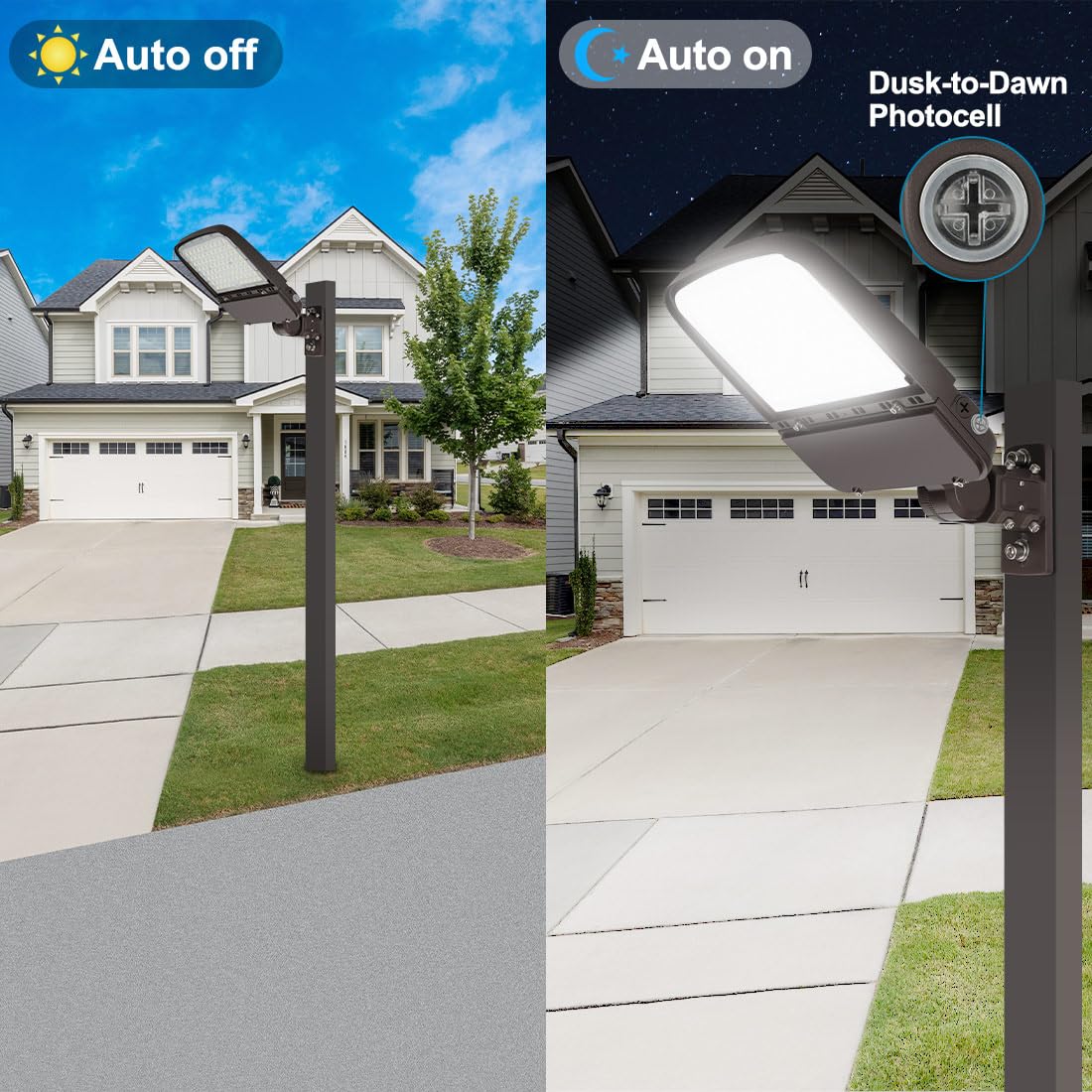 150W LED Parking Lot Light with Photocell, Outdoor Dimmable LED Pole Lights with Slip Fitter & Arm Mount in 1, 22500LM 5000K 100-277V IP65, 150W/100W/80W Power Tunable, ETL