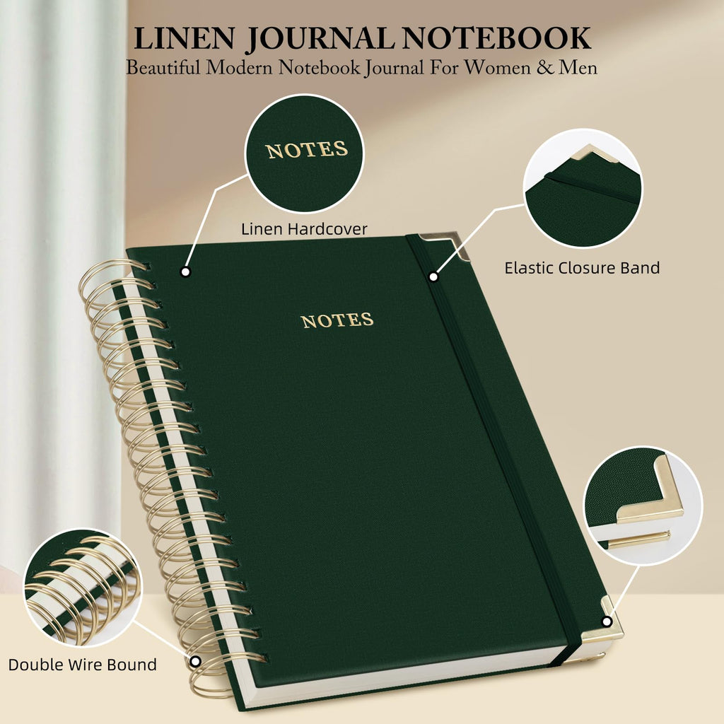 Spiral Notebook Journal, 328 Pages Linen Hardcover College Ruled Notebook, Lined Thick Journals for Women Men, A4 Thick Spiral Journal for Writing, 100GSM Paper, Cute Notebooks for Work School