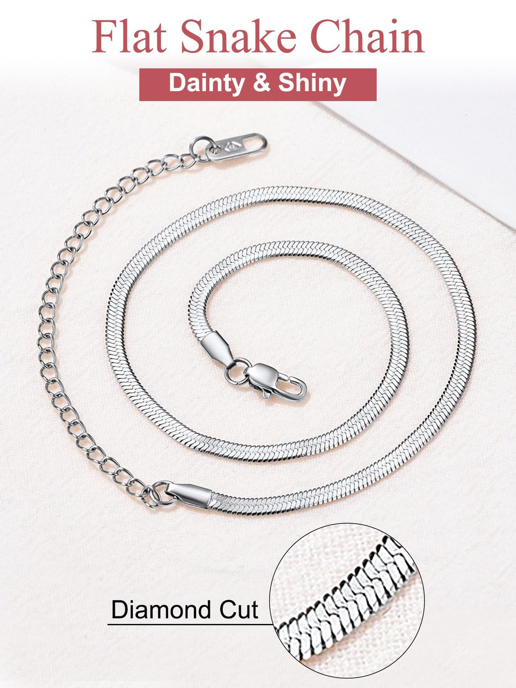FOCALOOK 14K Gold Plated Necklaces for Women, Fashion Herringbone Choker Necklace Stainless Steel Flat Snake Chain 3/5MM(W) 12.5"/15"/18"+3.5"(L)