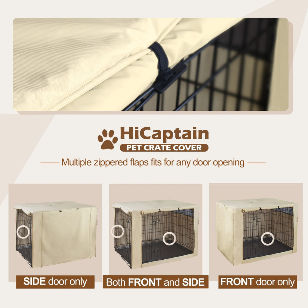 HiCaptain Dog Crate Cover 24.0" L x 18.0" W x 20.0" H with Breathable Mesh, Durable Heavy Duty Kennel Cover, Dual Zippered Panels, Windproof Waterproof UV-Resistant(Beige)