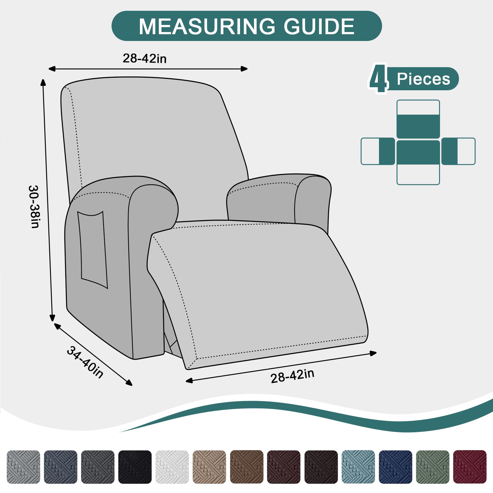 Ruaozz Recliner Chair Covers 3-Pieces Lazy Boy Recliner Slipcovers Stretch Reclining Chair Slipcover Washable Furniture Protector with Elastic Bottom (1 Seater, Army Green)