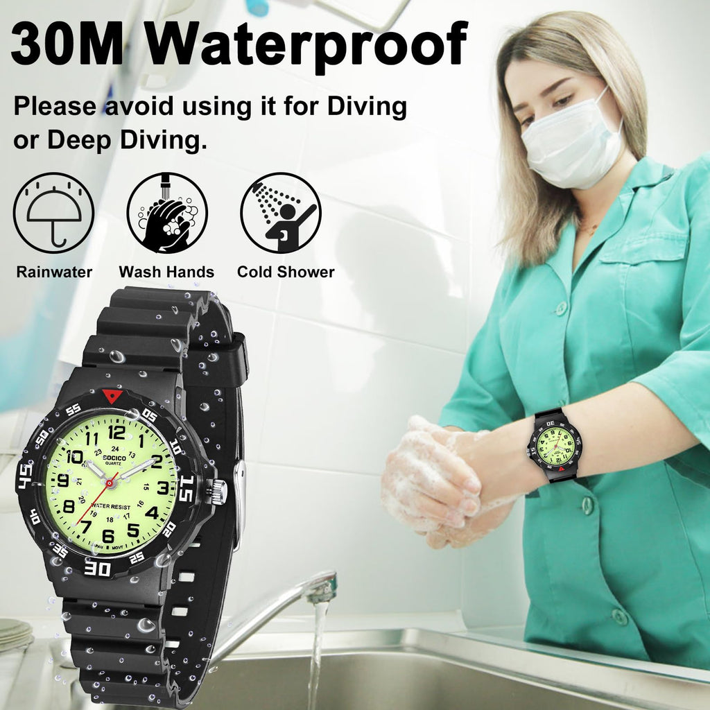 PROKING Waterproof Nurse Watch for Medical Professionals Students Women Men, Night Light, 12/24 Hour Military Time Easy to Read Dial, Second Hand Watch for Nursing Day Gifts