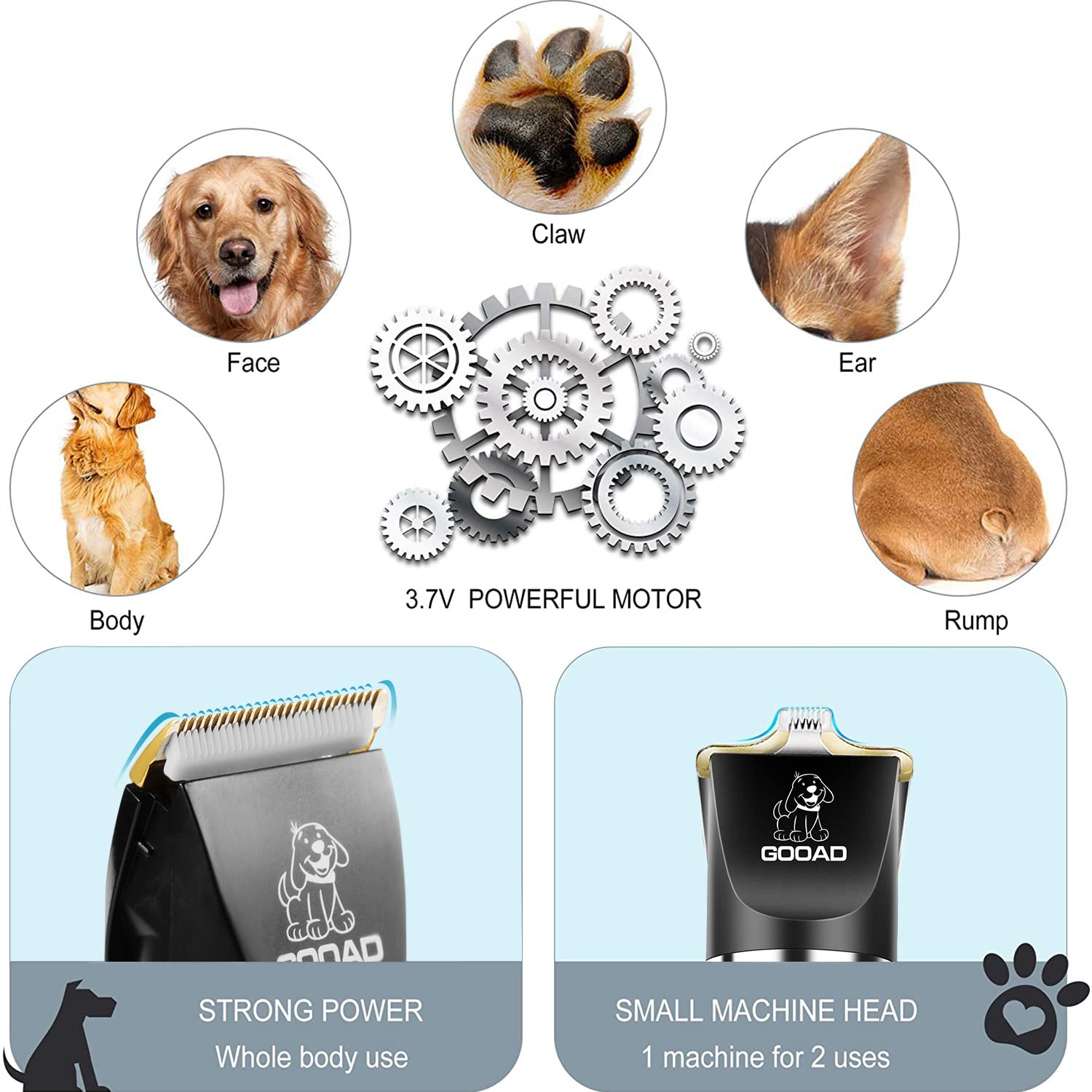 Dog Clippers Grooming Kit and Paw Trimmer,Cordless,Low Noise, Electric Quiet,Rechargeable, Dog Trimmer Grooming, Pet Hair Clippers for Thick Coats,Shaver for Small and Large Dogs Cats(Black)