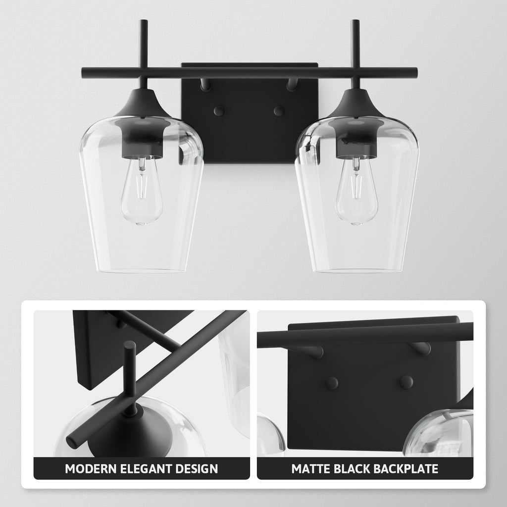 VONLUCE Bathroom Vanity Light, 2 Light Bathroom Light Fixture Over Mirror, Bathroom Wall Lamp with Clear Glass, Modern Brushed Nickel Vanity Lighting fixtures for Bathroom, Bedroom, Hallway