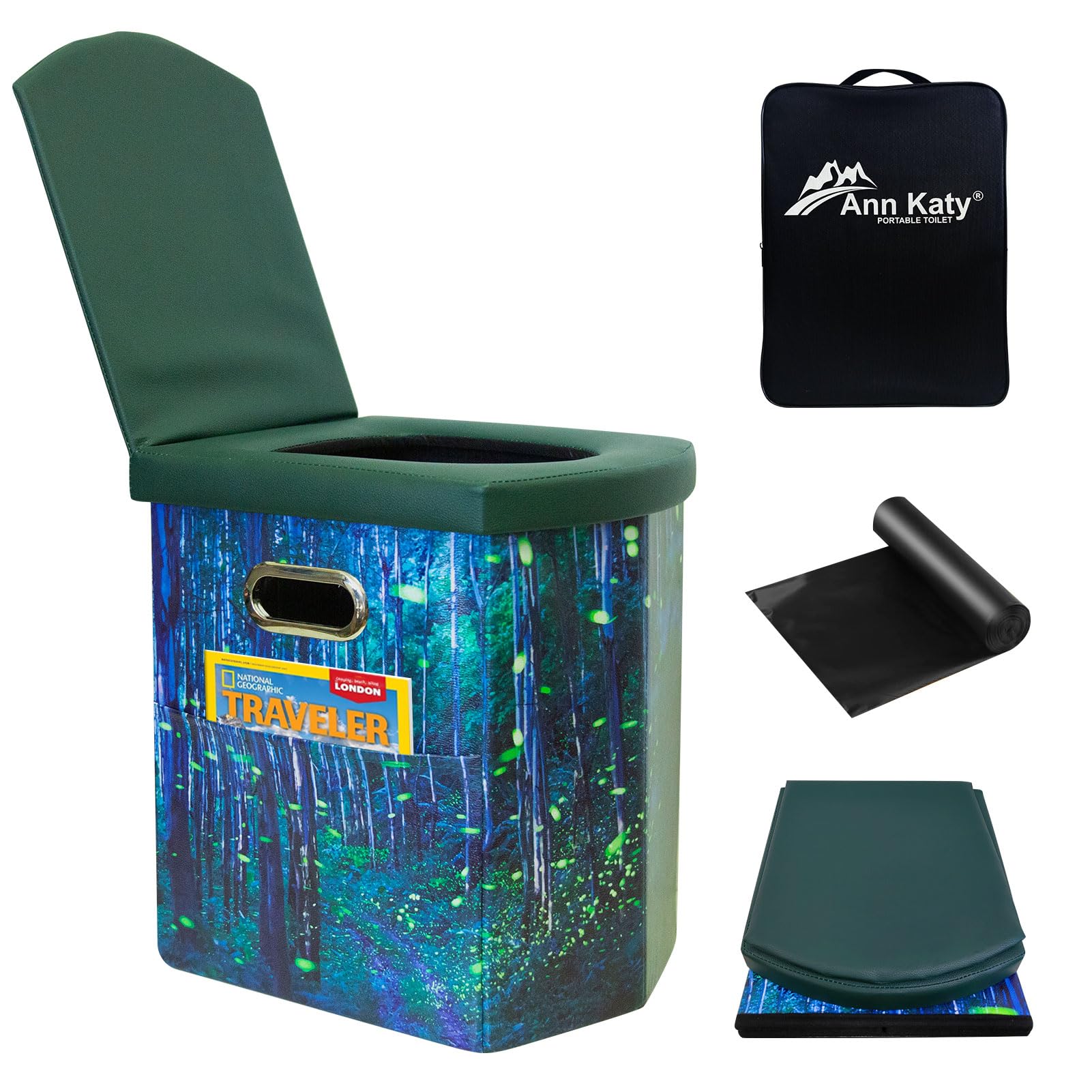 Ann Katy Upgrade XL Portable Toilet for Adults, Extra Large Portable Travel Floding Toilet, Camping Tall Toilets with Lid for Adults and Kids Compact Potty for Car,Hiking,Beach and Camping