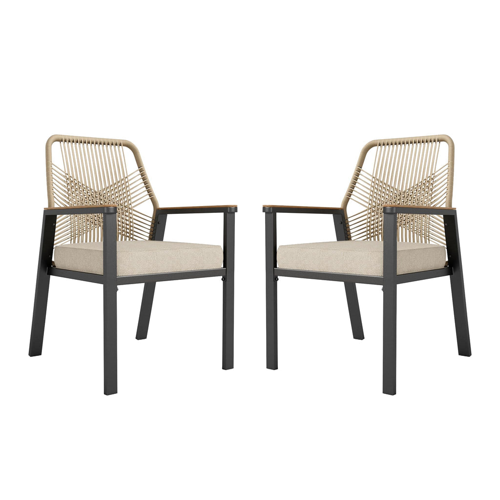 HERA'S HOUSE Outdoor Chairs Set of 2, 36.6" Rattan Dining Chairs with Heavy-Duty Wrought Iron Metal Frame, All-Weather Patio Chair for Garden Lawn Backyard Kitchen Deck