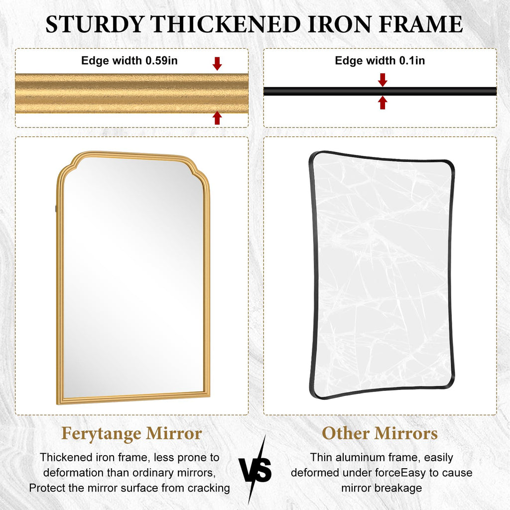 Ferytange 18X24 Inch Black Mirror for Wall with Metal Frame Rectangular Rounded Bathroom Vanity Mirror Anti-Rust, Hangs (Black 18" x 24")