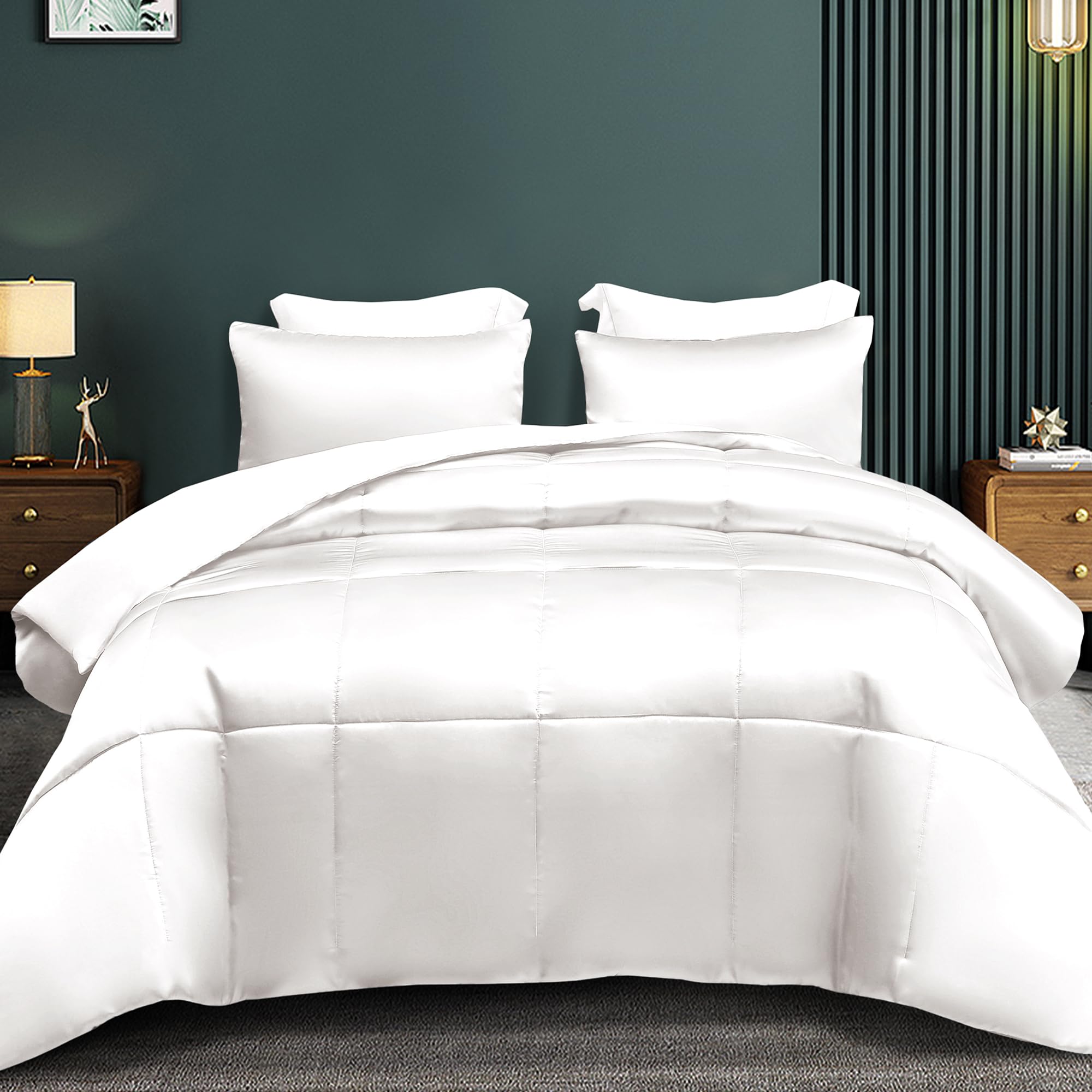 Whale Flotilla 2-Piece Reversible Silky Soft Twin Size Comforter Bedding Set, Luxurious Satin Comforters with Satin Pillowcase, Lightweight Duvet for All Seasons, Black