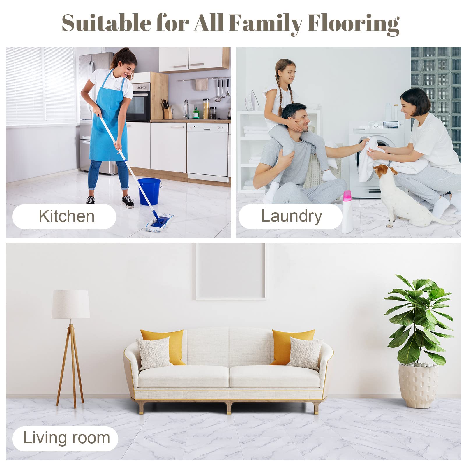 Spiareal 48 Pieces Peel and Stick Floor Tiles Vinyl Flooring 12 x 12 Inch Stick on Floor Tile Self Adhesive Waterproof DIY for Bathroom Kitchen Bedroom Living Room(Black Marble)